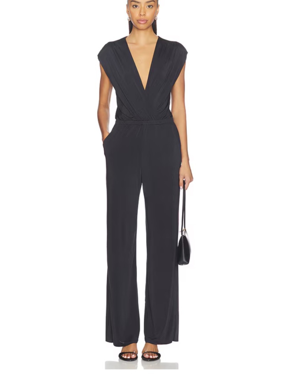 Elegant Black Deep-V Wide-Leg Jumpsuit